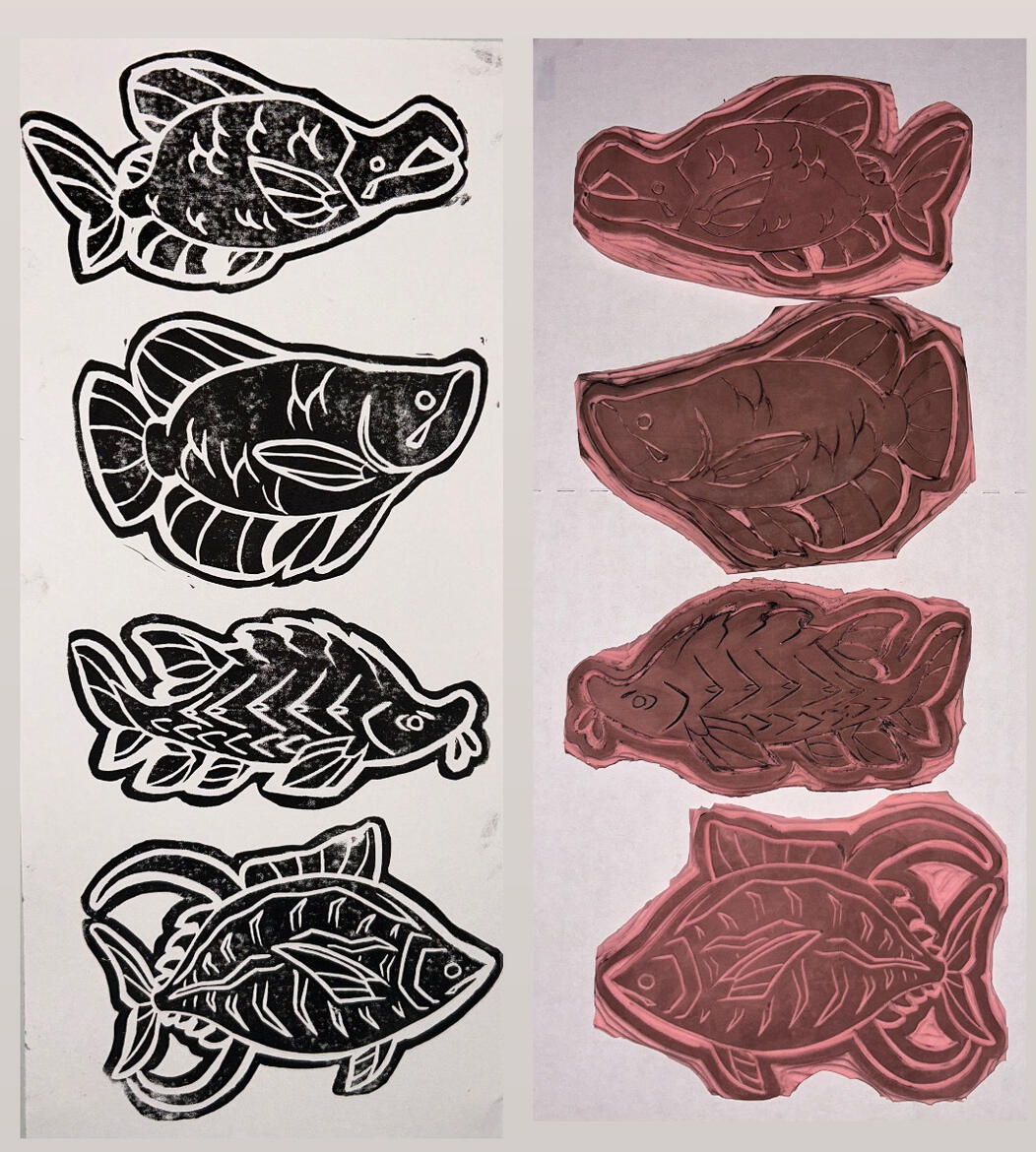 &quot;assorted fish; stamps 01-04&quot; 2024-25 - Linocut Stamps